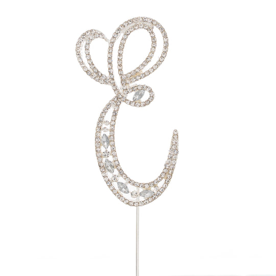Rhinestone Cake Topper Letter E - Silver