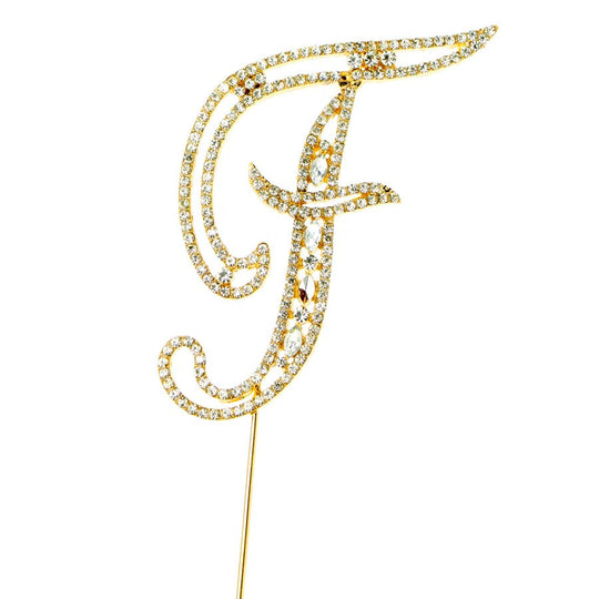 Rhinestone Cake Topper Letter F - Gold