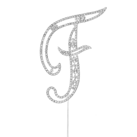 Rhinestone Cake Topper Letter F - Silver