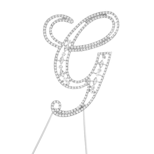 Rhinestone Cake Topper Letter G - Silver