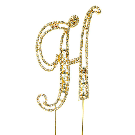 Rhinestone Cake Topper Letter H - Gold