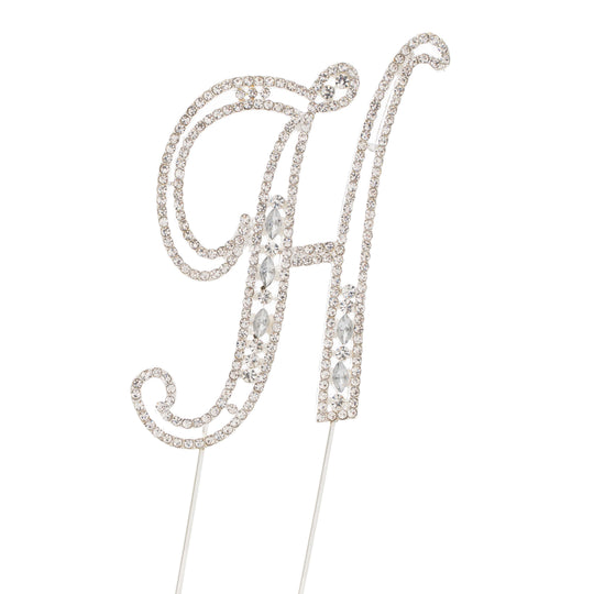 Rhinestone Cake Topper Letter H - Silver