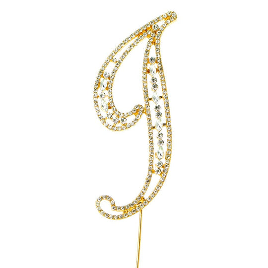 Rhinestone Cake Topper Letter J - Gold