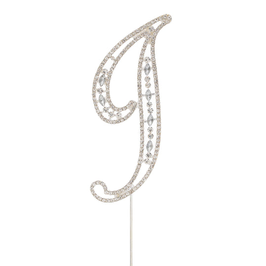 Rhinestone Cake Topper Letter J - Silver