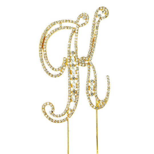 Rhinestone Cake Topper Letter K - Gold