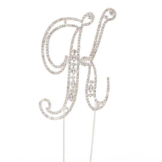 Rhinestone Cake Topper Letter K - Silver