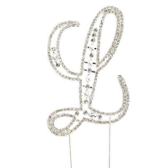 Rhinestone Cake Topper Letter L - Silver