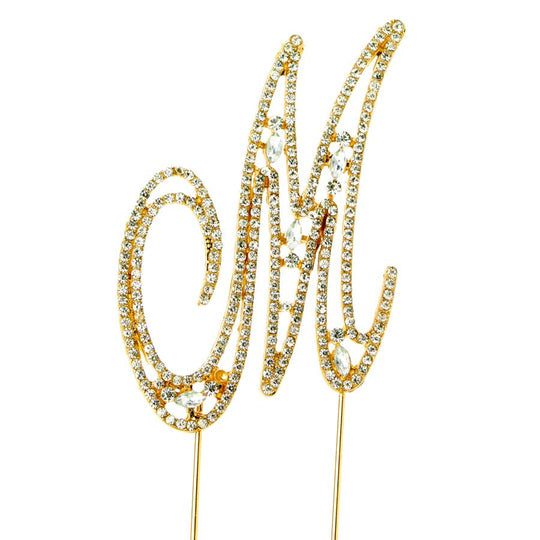 Rhinestone Cake Topper Letter M - Gold