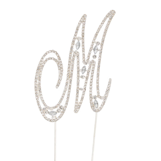 Rhinestone Cake Topper Letter M - Silver