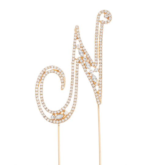 Rhinestone Cake Topper Letter N - Gold