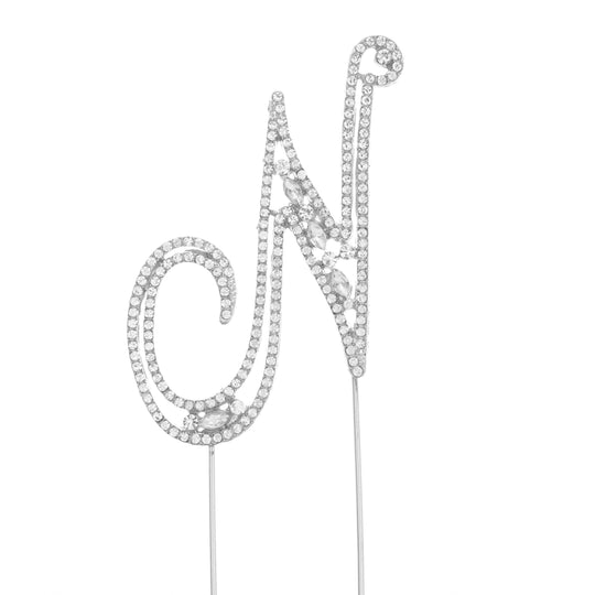 Rhinestone Cake Topper Letter N - Silver
