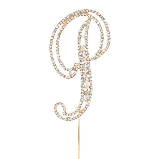 Rhinestone Cake Topper Letter P - Gold