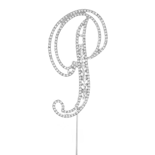 Rhinestone Cake Topper Letter P - Silver