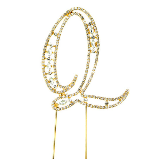 Rhinestone Cake Topper Letter Q - Gold