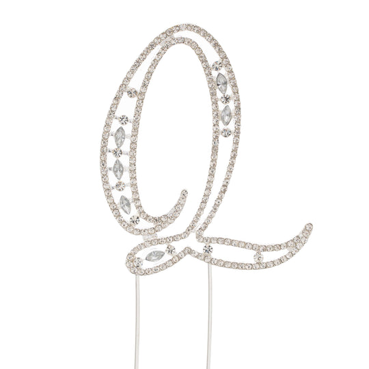 Rhinestone Cake Topper Letter Q - Silver