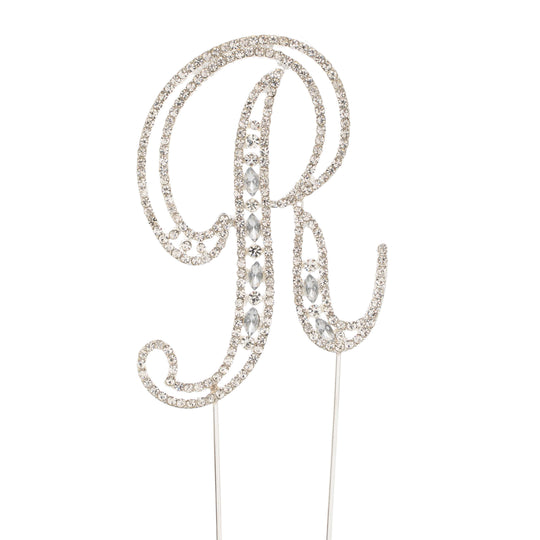 Rhinestone Cake Topper Letter R - Silver