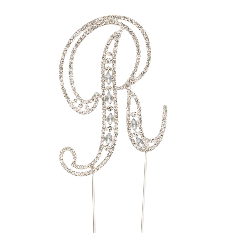 Events and Crafts | Rhinestone Cake Topper Letter R - Silver