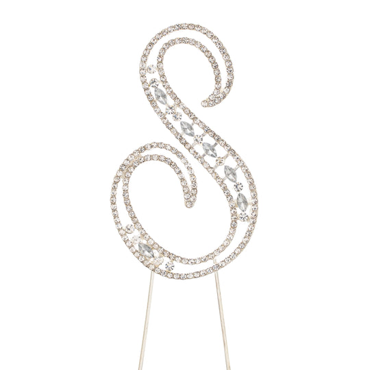 Rhinestone Cake Topper Letter S - Silver