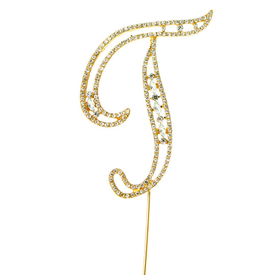Rhinestone Cake Topper Letter T - Gold