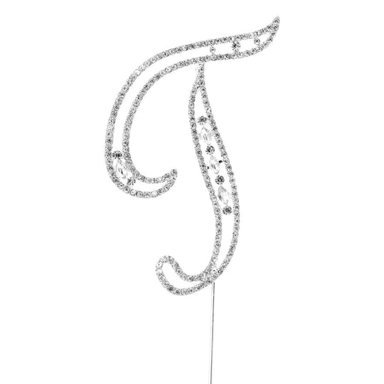 Rhinestone Cake Topper Letter T - Silver