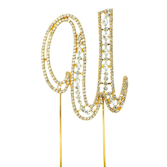 Rhinestone Cake Topper Letter U - Gold
