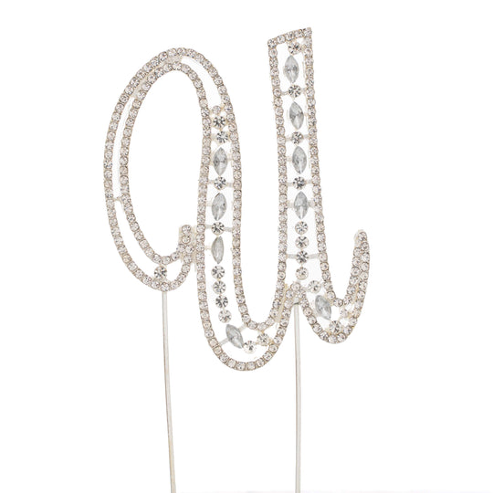 Rhinestone Cake Topper Letter U - Silver