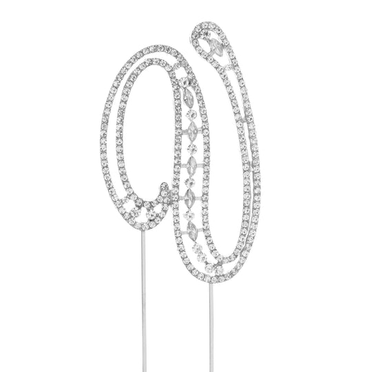 Rhinestone Cake Topper Letter V - Silver