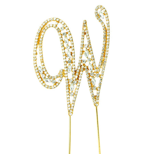 Rhinestone Cake Topper Letter W - Gold