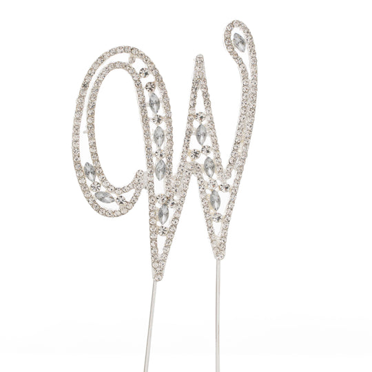 Rhinestone Cake Topper Letter W - Silver