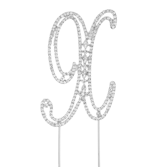 Rhinestone Cake Topper Letter X - Silver