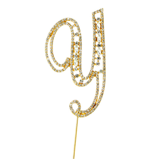 Rhinestone Cake Topper Letter Y - Gold