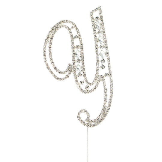Rhinestone Cake Topper Letter Y - Silver