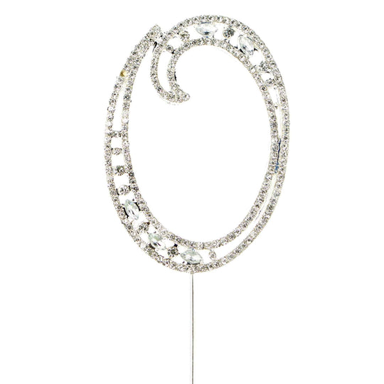 Rhinestone Cake Topper Number 0 - Silver