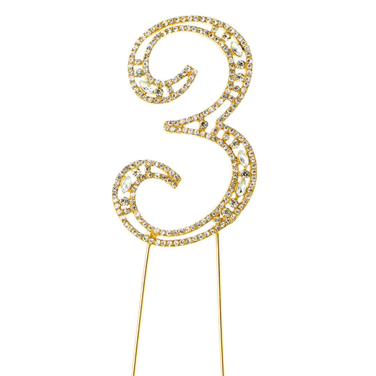 Rhinestone Cake Topper Number 3 - Gold