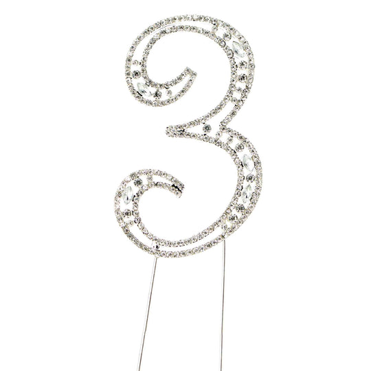 Rhinestone Cake Topper Number 3 - Silver