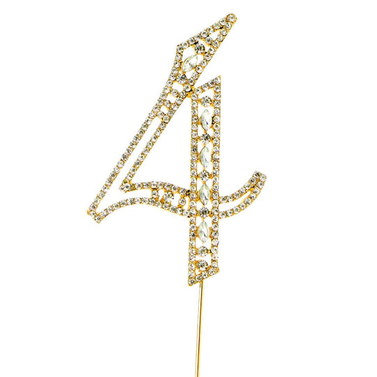 Rhinestone Cake Topper Number 4 - Gold