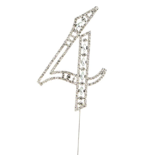 Rhinestone Cake Topper Number 4 - Silver