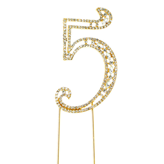 Rhinestone Cake Topper Number 5 - Gold