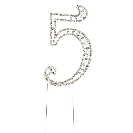 Rhinestone Cake Topper Number 5 - Silver