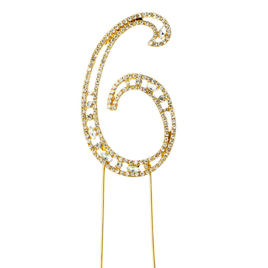 Rhinestone Cake Topper Number 6 - Gold