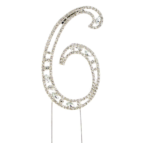 Rhinestone Cake Topper Number 6 - Silver