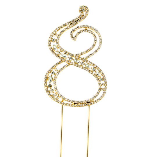 Rhinestone Cake Topper Number 8 - Gold