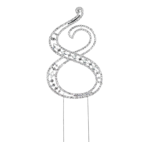 Rhinestone Cake Topper Number 8 - Silver
