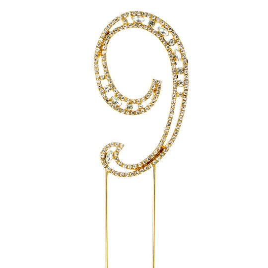 Rhinestone Cake Topper Number 9 - Gold