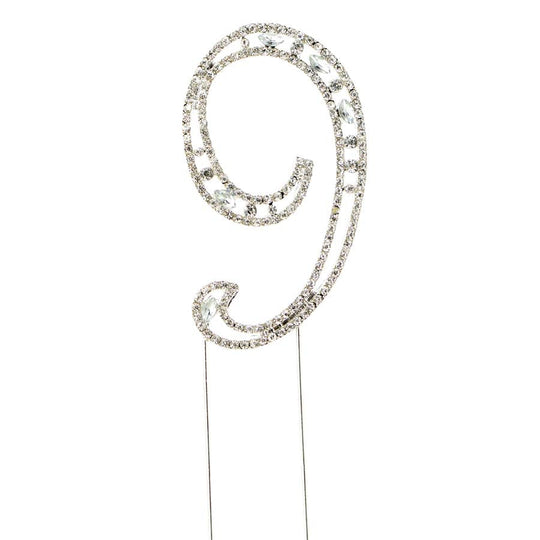 Rhinestone Cake Topper Number 9 - Silver