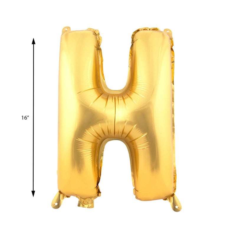 Mylar Ballon Letter H- Gold 16 inch size guide