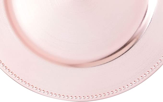 Beaded Edge Plastic Charger Plate 13"- Set of 6 - Blush - Events and Crafts-Simply Elegant