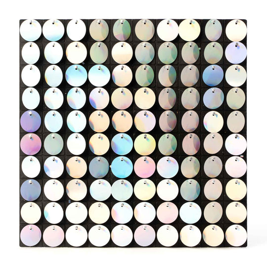 Round Spangle Sequin Wall Panels with Black Backing-White