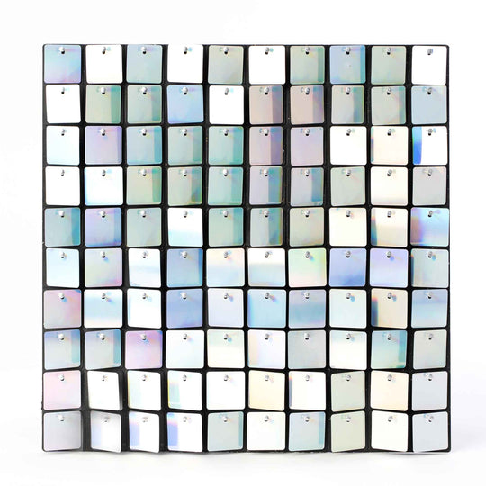 Square Sequin Backdrop Panels with Black Backing-White Iridescent
