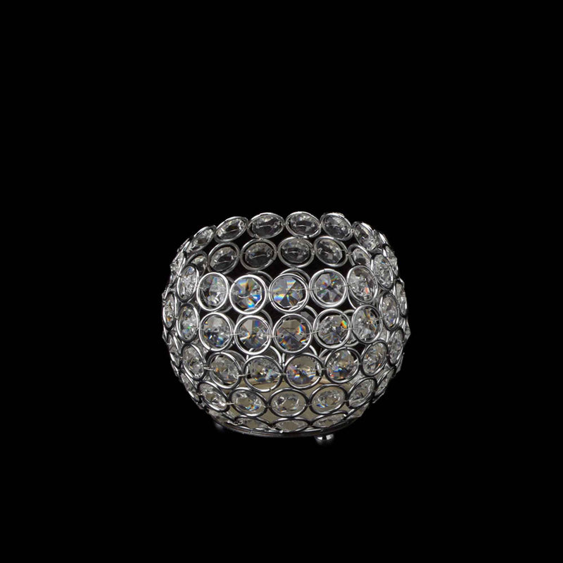Crystal Sphere Candle Holder 5" Silver